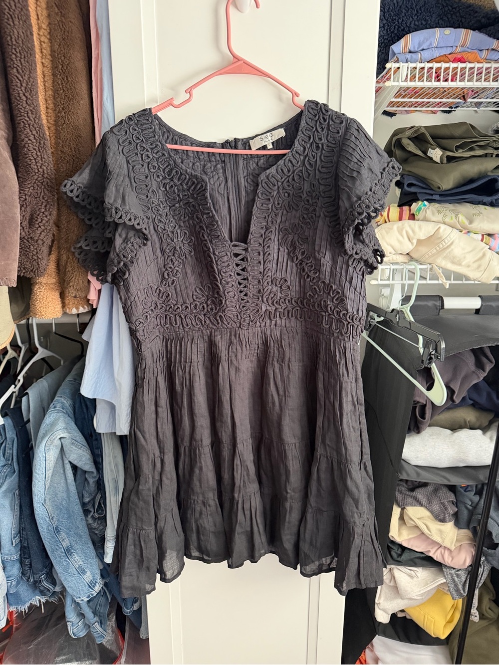 Sea New York Frida Dress 100% Cotton Black Size Large